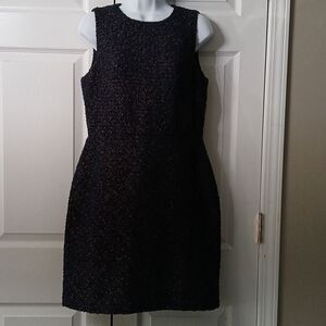 Ann Taylor blue gold shimmer sleeveless midi sheath dress  party holiday Sz 4